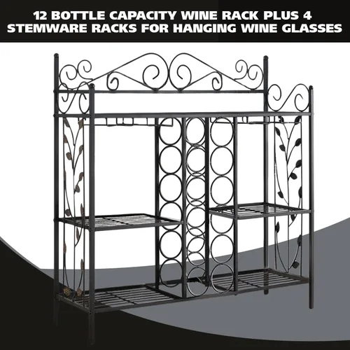 Vista 3 de Kings Brand Furniture - Mesa consola de metal para vino, armario de barra de licor con soporte para vidrio, mesa de sofá con estantes