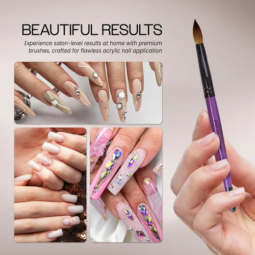 Vista 5 de PANA Pure Kolinsky Cepillo de uñas acrílico con mango de madera - forma redonda Púrpura