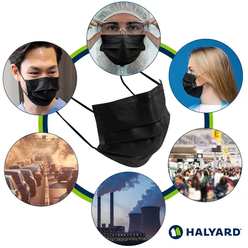 Vista 6 de HALYARD Mascarilla desechable con cintas elásticas para las orejas, sin niebla, estilo plisado, máscara de procedimiento ASTM NIVEL 3, cuidado