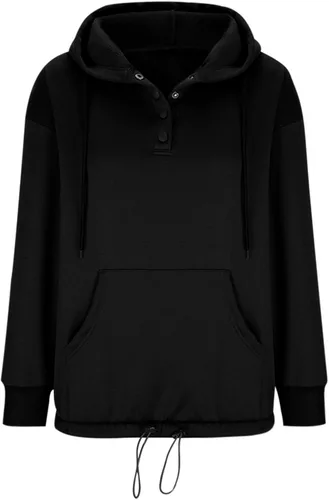 Vista 5 de SMIDOW Sudadera con capucha para mujer, con botones, de moda, con cordón, color liso, bonita, cómoda, sin botones