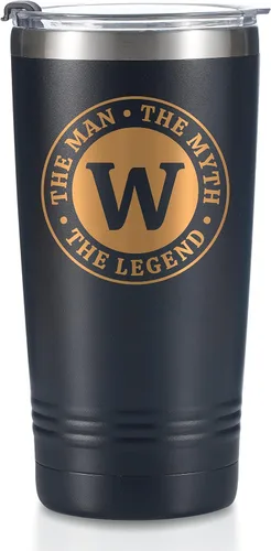 Vista 27 de Taza The Man the Myth the Legend con iniciales, vaso de viaje de acero inoxidable con monograma para hombres, divertida taza de café personalizada