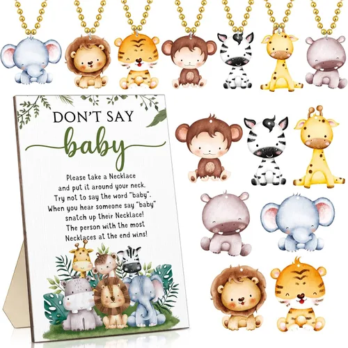 Vista 9 de Roowest 51 No Digas Juego de Baby Shower Mariposa Decoraciones de Baby Shower Incluídas Juego de Mariposa Letrero de Mesa de Madera 50 Collares