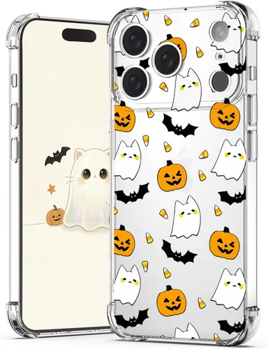 Vista 8 de Funda transparente para iPhone 17 Pro Max, diseño de calabaza negra Funda protectora suave para iPhone 17 Pro Max Halloween Pumpkin