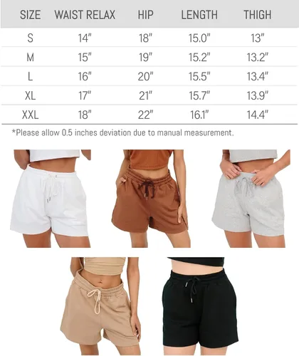Vista 6 de Belle's Design Pantalones cortos deportivos con cordón, cómodos, elásticos, de algodón de rizo francés, con bolsillos, cintura alta para correr