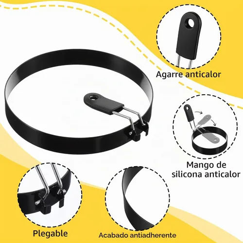 Vista 3 de Juego de 8 anillos de huevo de 3.5 pulgadas, molde para panqueques de 6 pulgadas con mango de silicona, anillo de huevo para panqueques, moldes