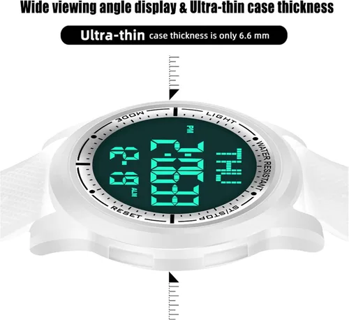 Vista 4 de Beeasy - Reloj digital de pulsera resistente al agua con cronómetro, alarma, cuenta regresiva, doble zona horaria, ultrafino, pantalla angular muy