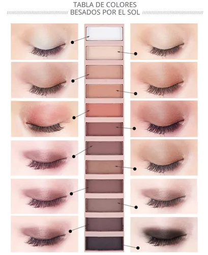 Vista 2 de Paleta de Sombras de Ojos de 12 Colores Maquillaje Colores Nude Naturales Nude Mate Shimmer Brillo Glitter Pigmento Conjunto de Paletas de Sombra