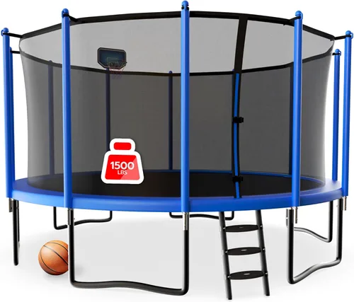 Vista 10 de LHX 1500LBS Tranpoline Outdoor 8 10 12 14 15 16FT for Kids and Adults, Backyard Outdoor Tranpoline with Basketball Hoop, Widened Ladder, Heavy Duty