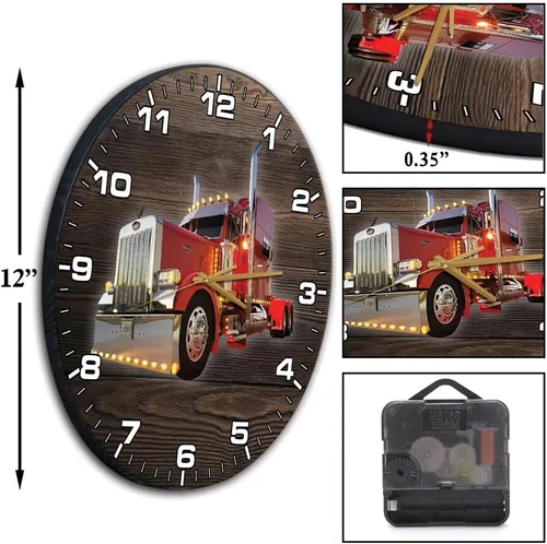 Vista 5 de Reloj de pared personalizado con foto para los amantes de los camiones grandes, semi camiones, reloj de madera de 12 pulgadas, decoración del hogar