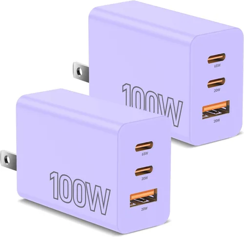 Vista 14 de Paquete de 2 bloques de cargador USB C de 100 W, adaptador de pared de Negro