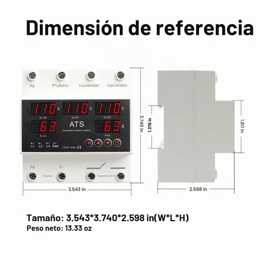 Vista 5 de Interruptor de Transferencia Automática ATS 4P 63A 110V - Selector de Fase de Prioridad L1, 50/60Hz, Montaje en Riel DIN, Certificado CE para Uso