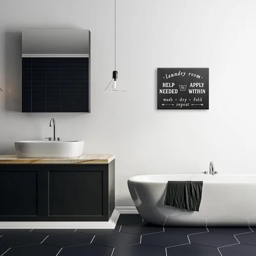 Vista 2 de Stupell Industries Letrero vintage de «Help Wanted Lavandería» en blanco y negro, diseñado por arte de pared en lienzo con letras y forrados, 16 x