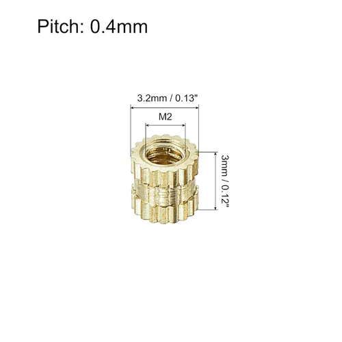 Vista 2 de uxcell M2 x 0.118 in (L) x 0.126 in (OD) Rosca hembra de latón moleteado roscado Insertar tuercas de incrustación, 20 piezas
