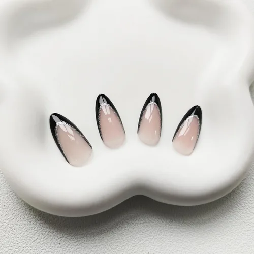 Vista 4 de Uñas postizas a presión con punta francesa, uñas postizas de almendra, cobertura completa, uñas artificiales brillantes, uñas acrílicas medianas