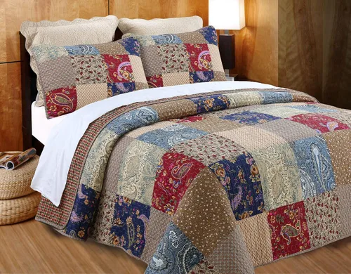 Vista 8 de Cozy Line Home Fashions Juego de ropa de cama reversible con diseño de mosaico real Brody Farmhouse Chocolate Plaid a rayas, colcha colcha