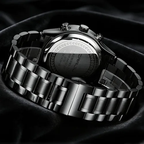 Vista 4 de CRRJU - Relojes de moda para hombre de acero inoxidable, cronógrafo, impermeables con fecha, de pulsera, correa de acero inoxidable, resistente al