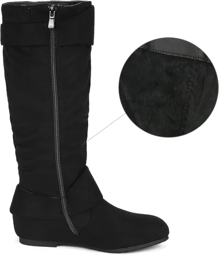 Vista 3 de DREAM PAIRS Women's Wide Calf Knee High Boots, Fur-lined Low Hidden Wedge Boots