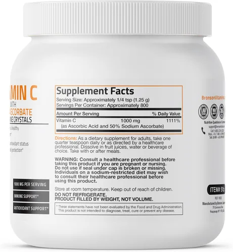 Vista 2 de Bronson Polvo de vitamina C tamponada con ácido ascórbico tamponado con cristales finos solubles en ascorbato de sodio - Promueve el sistema
