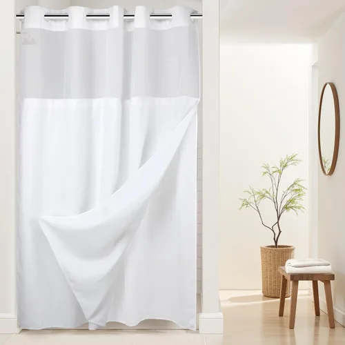 Vista 51 de Cortina de baño River Dream de gran peso sin ganchos necesarios con diseño de gofre punteado y forro a presión - 36W x 74H, de calidad hotelera