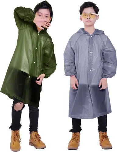 Vista 69 de Chaqueta de lluvia para niños, paquete de 2 ponchos de lluvia para niños, impermeables reutilizables para niños y niñas, impermeable, para exteriores