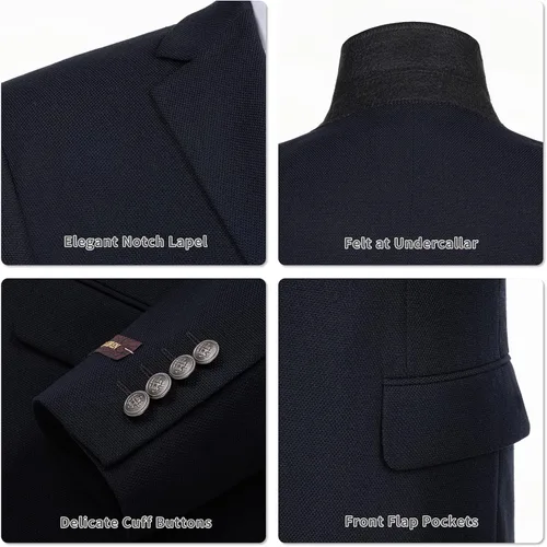 Vista 6 de Chaqueta deportiva para hombre, ajuste clásico, 2 botones, elástica, chaqueta de traje