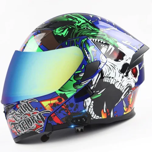 Vista 11 de Casco modular Bluetooth para motocicleta, aprobado por DOT, abatible, de cara completa, integrado, antivaho, doble visera, casco para motocicleta