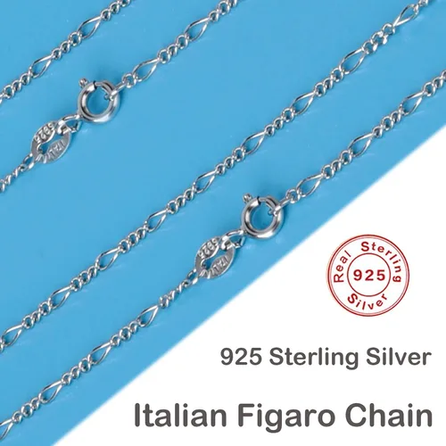 Vista 6 de Collar de cadena de plata de ley 925 para mujer, 0.059 pulgadas de ancho, cadena fina italiana Figaro plataoro, 14-30 pulgadas