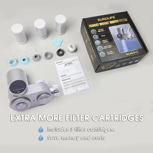 Vista 9 de Combo EUROLIFE - Filtro de agua para montaje en grifo EL-LS-A13, filtro de agua LED para fregadero con luz UV e indicador de vida del filtro