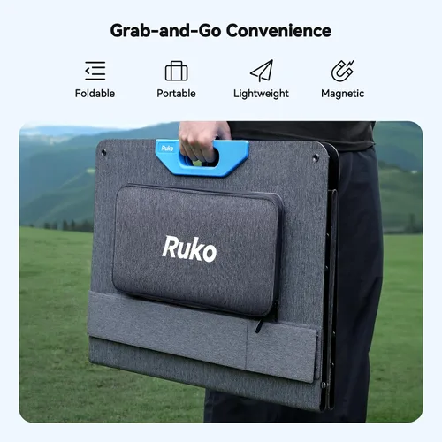 Vista 4 de Ruko Panel solar portátil RK200 de 200 W, cargador de panel monocristalino plegable con 23.5% de eficiencia, caja de expansión de carga, impermeable