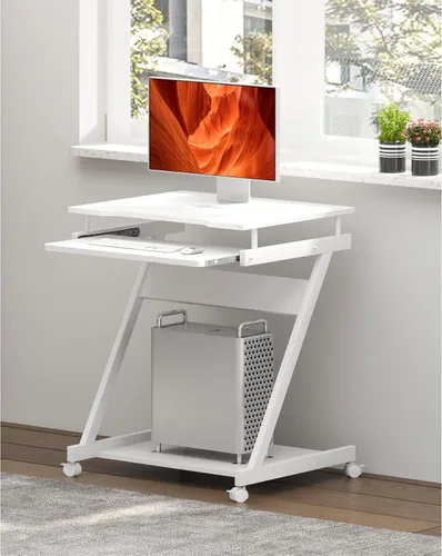 Vista 10 de Carrito de escritorio portátil compacto para computadora para espacios pequeños, estación de trabajo de trabajo, carrito de computadora portátil