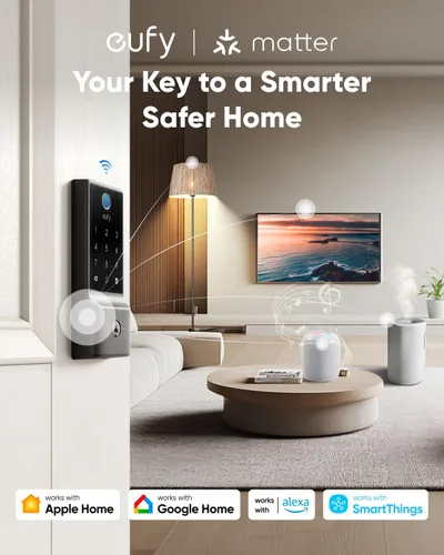 Vista 2 de eufy Security Smart Lock E30, cerradura de puerta sin llave con huella dactilar compatible con el ecosistema Apple Home, cerrojo inteligente