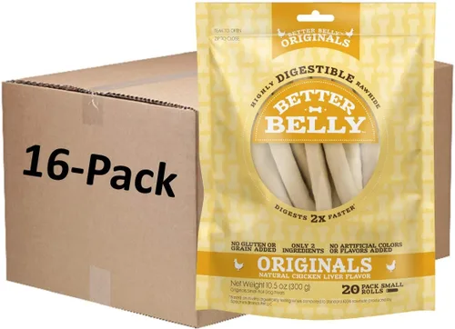Vista 12 de Better Belly Originals, Sabor a Solomillo de Ternera Real, Rollos Pequeños, Masticables para Perros, 20 Unidades (P-50050NC)