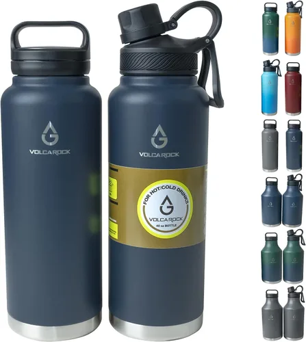 Vista 16 de Botella de agua deportiva aislada con tapa con pajilla, a prueba de polvo, 3 tapas, 24/32/40/64 onzas, apta para lavavajillas y sin BPA, botella