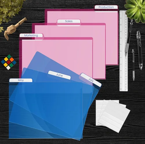 Vista 5 de Better Office Products Poly Project - Bolsillos para documentos, paquete de 18, pestañas de corte de 1/3, fundas de plástico para papel