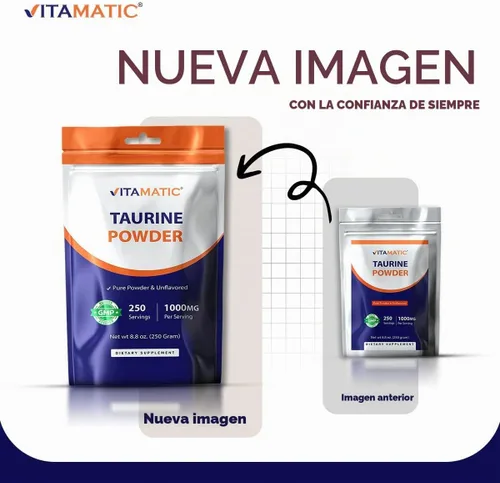 Vista 8 de Vitamatic Taurina pura 1000 mg 250 porciones - Sin OMG, sin gluten