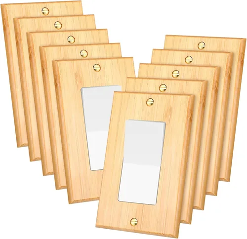 Vista 9 de Pinkunn 10 piezas de placas de interruptor de luz de madera maciza, cubiertas de tomacorriente de madera de bambú, placa decorativa de pared
