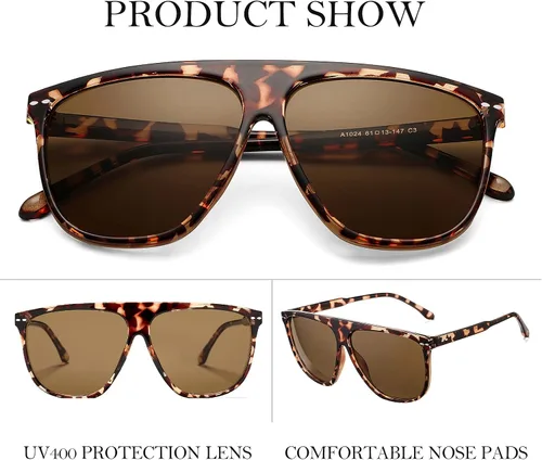 Vista 3 de Gafas de sol de gran tamaño vintage para mujeres hombres, moda marco grande sombras UV400 protección