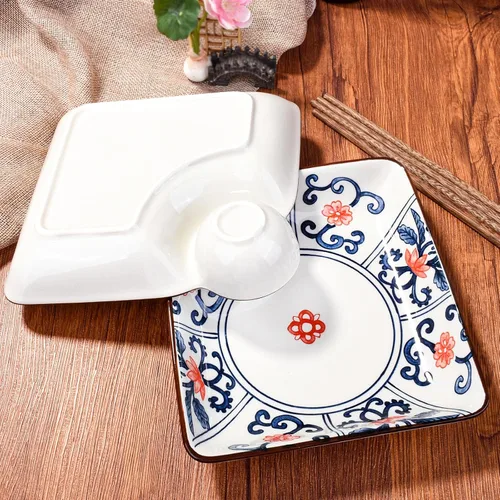 Vista 6 de Juego de 2 platos de cerámica de Gyoza de 7.1 pulgadas con plato de vinagre (color B)