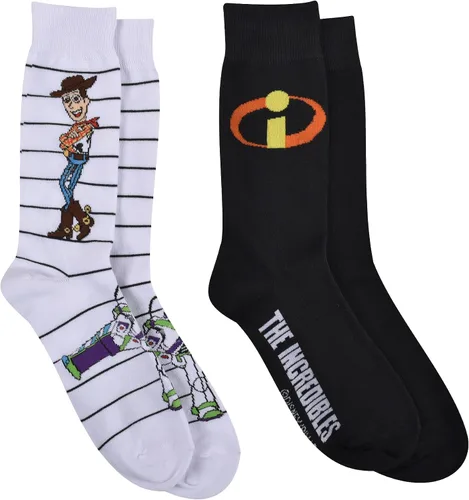 Vista 2 de Disney Pixar Calcetines altos para hombre Dynamic Teams, blanconegro (paquete de 2), 10-13, BlancoNegro (paquete de 2)