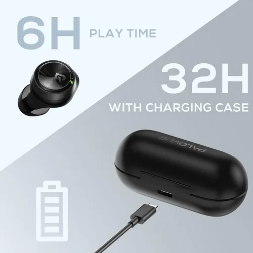 Vista 4 de PALOVUE Auriculares inalámbricos, auriculares intrauditivos con Bluetooth 5.3, micrófono integrado, estéreo de graves profundos, con estuche de Negro