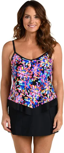Vista 12 de Maxine of Hollywood Traje de baño tankini con cuello en V para mujer Negro/ Isla Verde