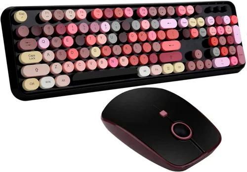 Vista 24 de FOPETT Juego de teclado y mouse inalámbricos de 2.4 GHz con botón de interruptor, teclado de tamaño completo, compatible