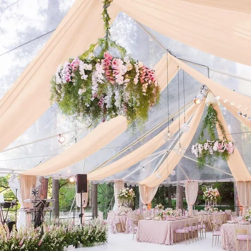 Vista 14 de FUHSY Cortinas de techo para arco de boda, tela drapeada, tela de gasa, cortinas de gasa burdeos para telón de fondo, 5 x 20 pies, 2 paneles