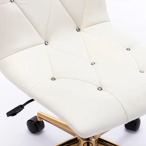 Vista 5 de DUHOME Silla moderna de oficina en casa, de piel sintética, bonita silla de escritorio blanca con base dorada, silla de tocador rodante sin brazos