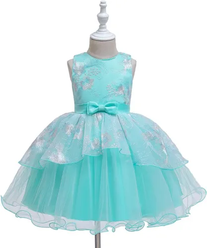 Vista 2 de Vestido de dama de honor para niñas con estampado floral, para fiesta de cumpleaños, boda, para primer cumpleaños (verde, 18-24 meses)