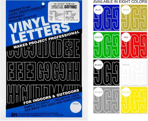 Vista 3 de Duro - Juego de letras y números de vinilo gótico de 2 pulgadas, color azul