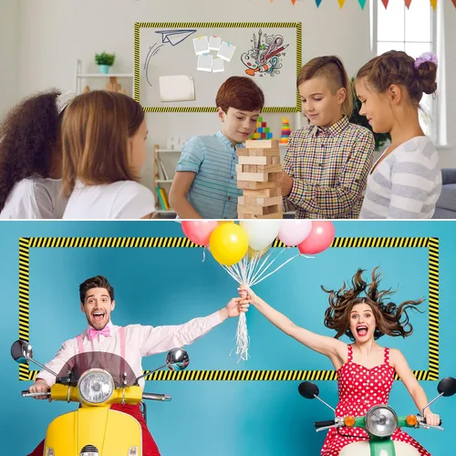 Vista 5 de Outus Bordes de tablero de anuncios con temática de construcción de 68 pies, decoración de aula de regreso a clases "En construcción", rayas
