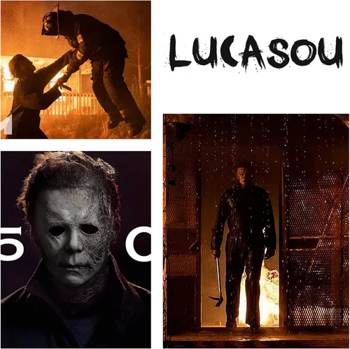 Vista 5 de Michael Myers - Máscara original de miedo para adultos máscara de látex de Halloween 2021 para cosplay graduación disfraz de Michael Myers 2021-oro