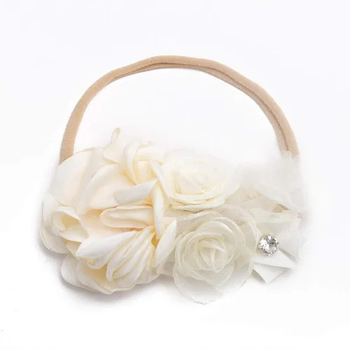 Vista 5 de Diadema floral de nailon para bebé, corona de flores, banda elástica para el cabello, 3 piezas, accesorios para el cabello, regalo para niñas, 2#