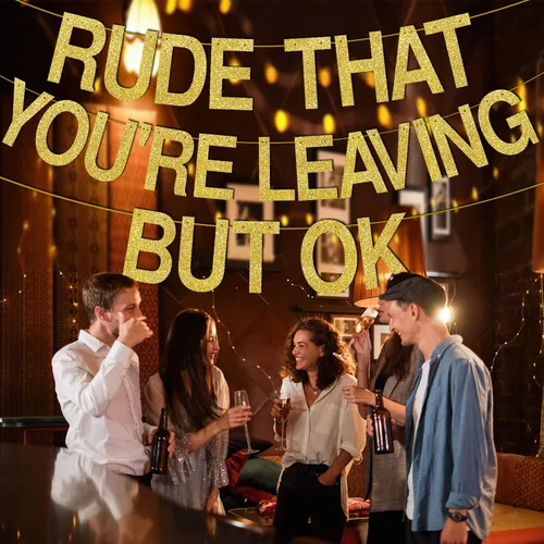 Vista 3 de Cartel de Rude That You're Leaving But Ok, decoración de fiesta con texto en inglés "We Will Miss You", decoración con texto en inglés "Going Away
